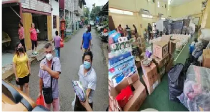 Volunteers sorting donated supplies